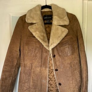 Vintage Leather Moda International Fur Collar Coat